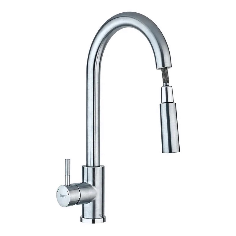 Смеситель для кухни с выдвижной лейкою Zerix LUX-014 (нерж. сталь) (ZX4874)