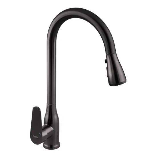 Смеситель для кухни с выдвижной лейкой Zerix PUL-014 Graphite из нерж. стали SUS304 (цвет графит) (ZX5036)