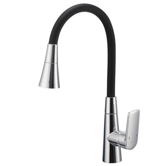 Смеситель для кухни Mixxus Premium Matis 011-T (NUT) Refl.Black (Цвет хром+силик.излив черный) (MI8266)