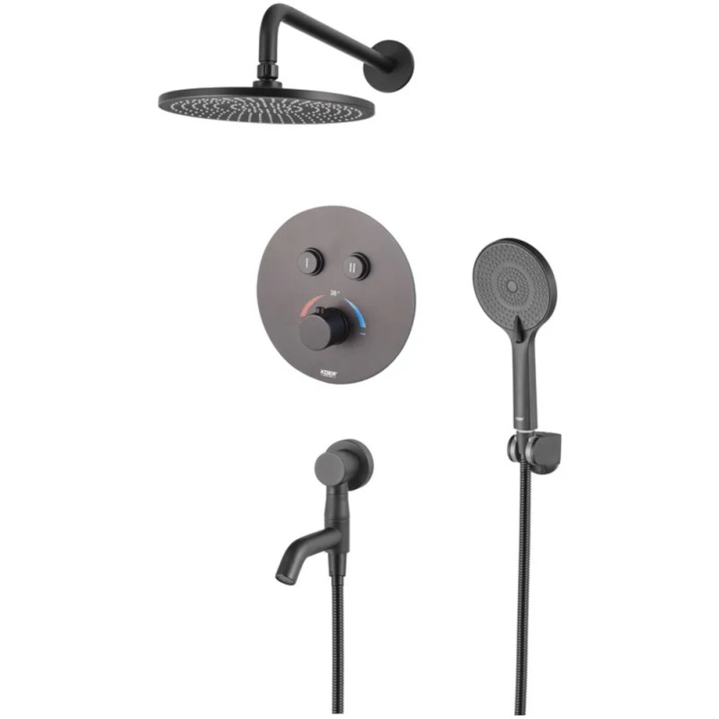 Вбудована душова система з термостатом Koer KB-67012-05 (Колір чорний) (KR4729)