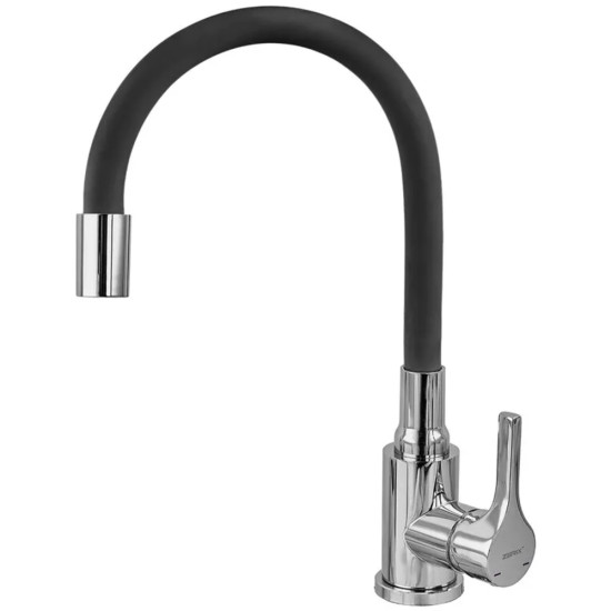 Змішувач для кухні ZERIX REX-011 CHROME REFL.BLACK з нерж. сталі (Колір хром+силіконовий вилив чорний) (ZX6127)
