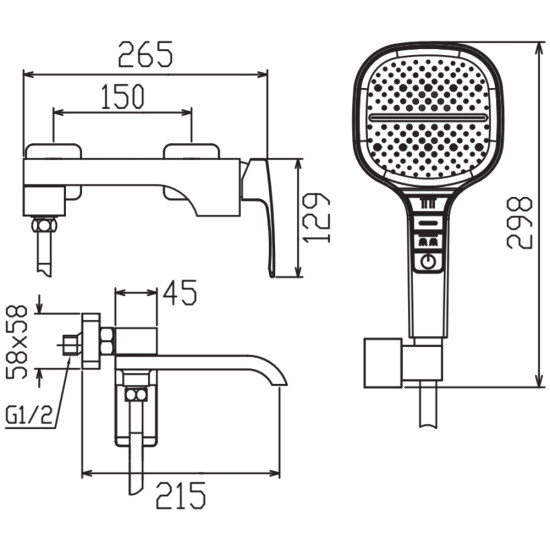 Змішувач для ванни з коротким виливом KOER KB-41037-01 (Колір хром) (KR6004)