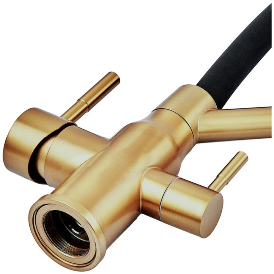 Змішувач для кухні ZERIX MAG-021 BRUSHED GOLD REFL.BLACK із силіконовим виливом, із нерж.сталі SUS304 з виходом для питної води (колір матове золото, вилив чорний) (ZX6007)