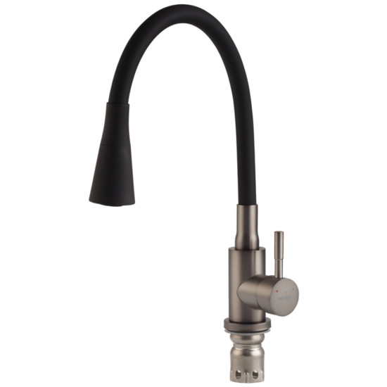 Змішувач для кухні з нерж. сталі SUS304 MIXXUS SEO-011-T GRAPHITE REFL.BLACK (Колір графіт + силік. вилив чорний) (MI8434)