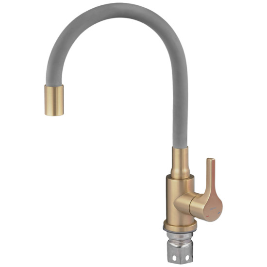 Змішувач для кухні ZERIX REX-011 BRUSHED GOLD REFL.GREY з нерж. сталі (Колір матове золото+силіконовий вилив сірий) (ZX6133)