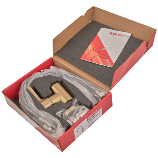 Змішувач для кухні ZERIX REX-011 BRUSHED GOLD REFL.GREY з нерж. сталі (Колір матове золото+силіконовий вилив сірий) (ZX6133)