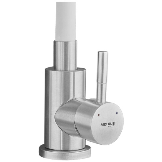 Змішувач для кухні MIXXUS SUS-011-T REFL.WHITE з гнучким виливом з нерж. сталі SUS304 (Колір нерж+вилив білий) (MI8228)
