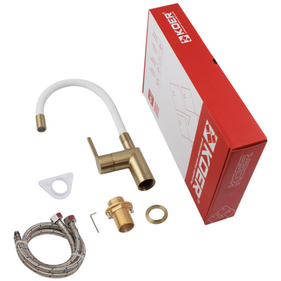 Смеситель для кухни Koer KB-70029-12 (Цвет матовое золото+сил.излив белый) (KR5958)