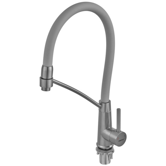 Змішувач для кухні ZERIX FUL-017 GRAPHITE REFL.GRAY з силіконовим зливом, з нерж.сталі SUS304 (колір графіт, сірий вилив) (ZX5996)