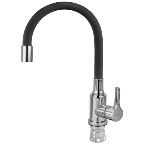 Змішувач для кухні ZERIX REX-011 CHROME REFL.BLACK з нерж. сталі (Колір хром+силіконовий вилив чорний) (ZX6127)