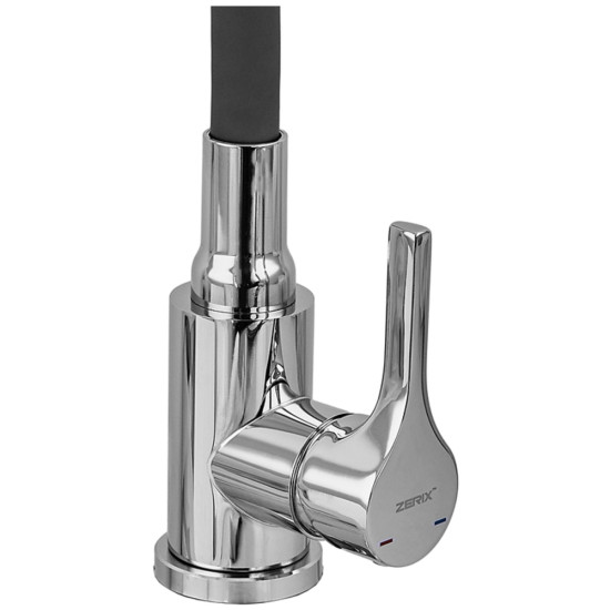 Змішувач для кухні ZERIX REX-011 CHROME REFL.BLACK з нерж. сталі (Колір хром+силіконовий вилив чорний) (ZX6127)