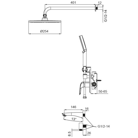 Вбудована душова система із змішувачем Koer KB-64008-01 (Колір хром) (KR3476)