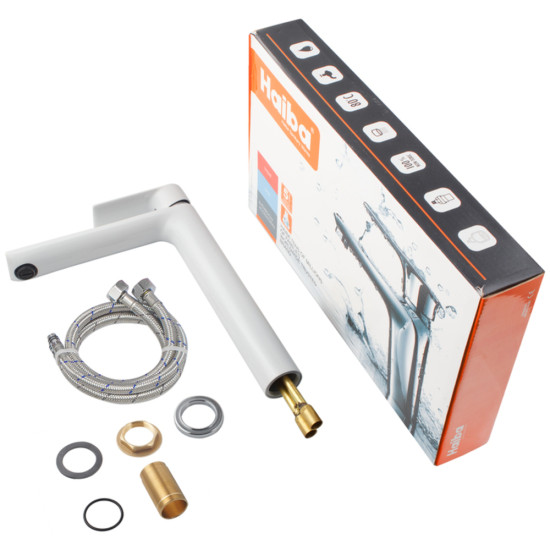 Змішувач для умивальника HAIBA ALEX 001 HIGH WHITE-CHROME (HB9564)