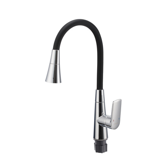 Смеситель для кухни Mixxus Premium Matis 011-T (NUT) Refl.Black (Цвет хром+силик.излив черный) (MI8266)