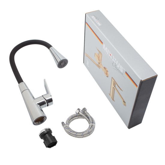 Смеситель для кухни Mixxus Premium Matis 011-T (NUT) Refl.Black (Цвет хром+силик.излив черный) (MI8266)