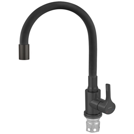 Смеситель для кухни ZERIX REX-011 BLACK REFL.BLACK из нерж. стали (Цвет черный+силиконовый излив черный) (ZX6132)