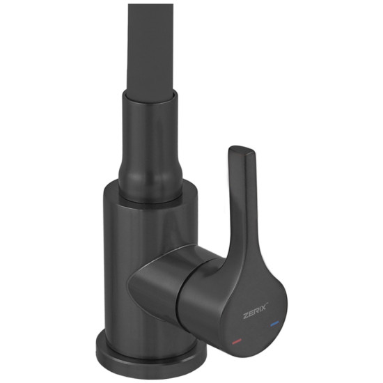 Смеситель для кухни ZERIX REX-011 BLACK REFL.BLACK из нерж. стали (Цвет черный+силиконовый излив черный) (ZX6132)