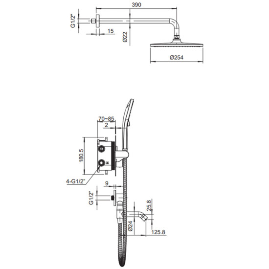 Вбудована душова система з термостатом Koer KB-67012-01 (Колір хром) (KR4728)