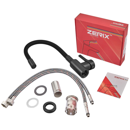 Смеситель для кухни ZERIX REX-011 BLACK REFL.BLACK из нерж. стали (Цвет черный+силиконовый излив черный) (ZX6132)