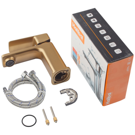 Змішувач для умивальника Haiba Kubus 001 BRUSHED GOLD (HB9622)