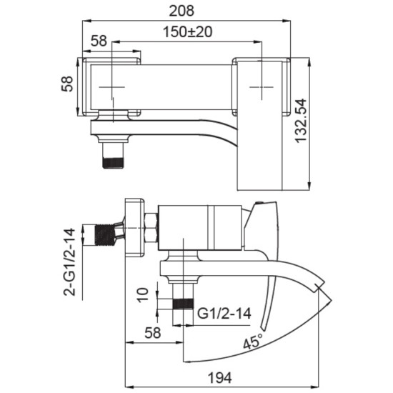 Смеситель для ванны Koer KB-41007-04 с коротким изливом (Цвет хром+белый) (KR5157)