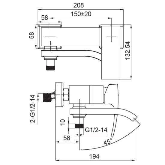 Смеситель для ванны Koer KB-41007-04 с коротким изливом (Цвет хром+белый) (KR5157)