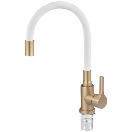 Змішувач для кухні ZERIX REX-011 BRUSHED GOLD REFL.WHITE з нерж. сталі (Колір матове золото+силіконовий вилив білий) (ZX6134)