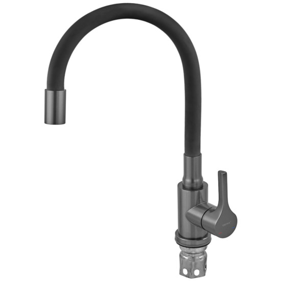 Змішувач для кухні ZERIX REX-011 GRAPHITE REFL.BLACK з нерж. сталі (Колір графіт + силіконовий вилив чорний) (ZX6131)