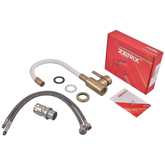 Змішувач для кухні ZERIX REX-011 BRUSHED GOLD REFL.WHITE з нерж. сталі (Колір матове золото+силіконовий вилив білий) (ZX6134)