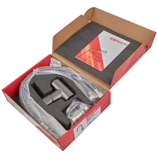Змішувач для кухні ZERIX REX-011 GRAPHITE REFL.BLACK з нерж. сталі (Колір графіт + силіконовий вилив чорний) (ZX6131)
