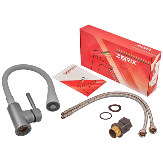 Змішувач для кухні ZERIX ATRIUM-011-T GRAPHITE REFL.GRAY (Колір графіт + силіконовий вилив сірий) (ZX6107)