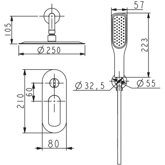 Душова система вбудована KOER KB-62028-12, 2 функції (Колір матове золото) (KR6010)