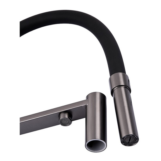 Смеситель для кухни с гибким изливом на две воды Zerix KIT-021 Graphite REFL.Black из нерж. стали (