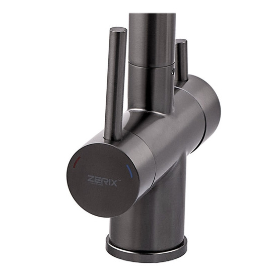 Смеситель для кухни с гибким изливом на две воды Zerix KIT-021 Graphite REFL.Black из нерж. стали (