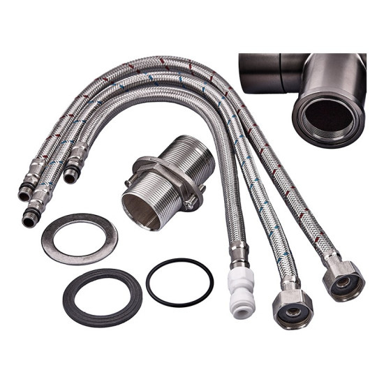Смеситель для кухни с гибким изливом на две воды Zerix KIT-021 Graphite REFL.Black из нерж. стали (