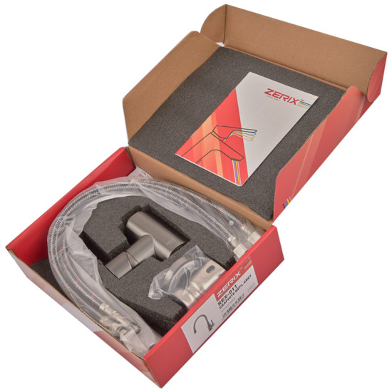 Змішувач для кухні ZERIX REX-011 GRAPHITE REFL.GREY з нерж. сталі (Колір графіт + силіконовий вилив сірий) (ZX6130)