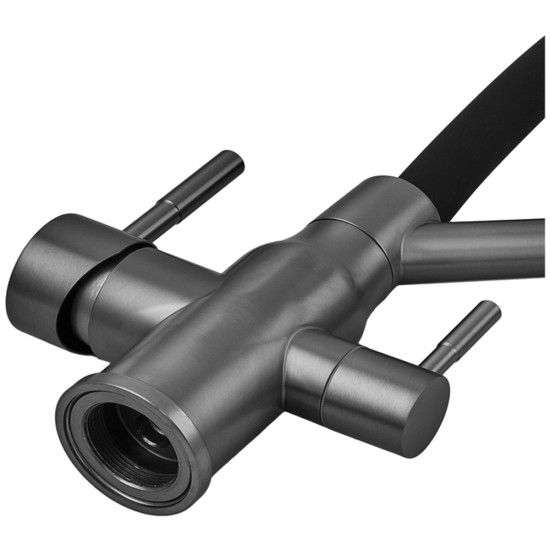 Змішувач для кухні ZERIX MAG-021 GRAPHITE REFL.BLACK з силіконовим виливом, з нерж.сталі SUS304 з виходом для питної води (колір графіт, чорний вилив) (ZX6005)