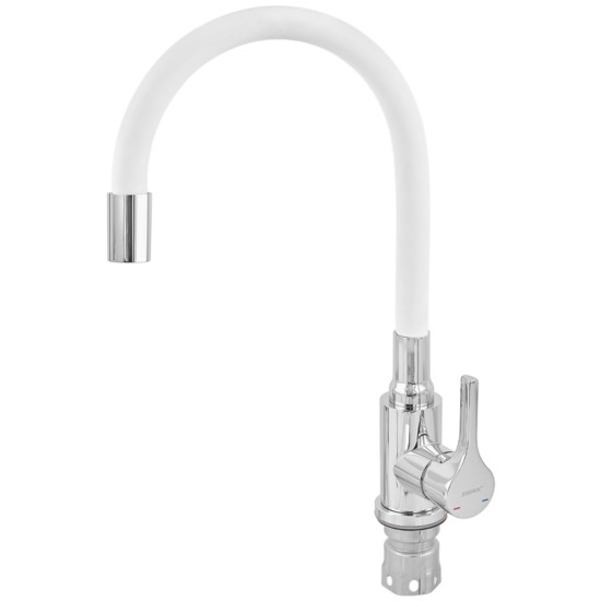 Змішувач для кухні ZERIX REX-011 CHROME REFL.WHITE з нерж. сталі (Колір хром+силіконовий вилив білий) (ZX6129)