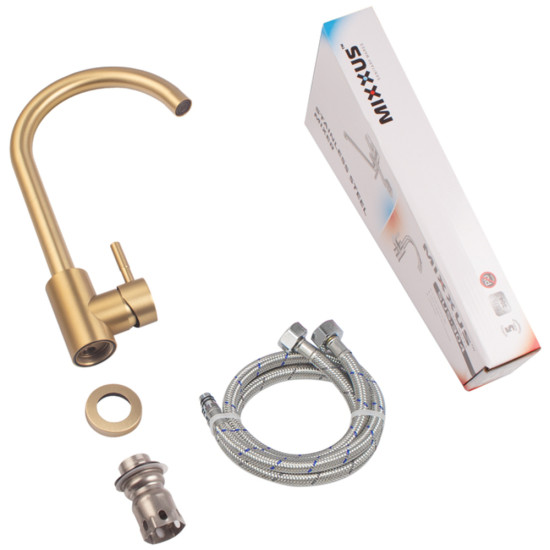 Змішувач для кухні MIXXUS SUS-011 BRUSHED GOLD з нерж. сталі SUS304 (Колір матове золото) (MI8435)