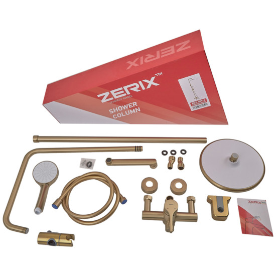 Душова колона із змішувачем ZERIX REX-009-J BRUSHED GOLD із нерж. сталі (Колір матове золото) (ZX6125)