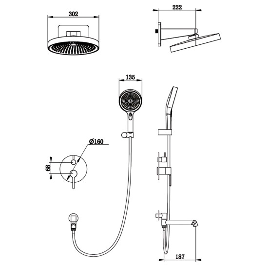 Вбудована душова система Koer KB-66029-05 3 функції Колір чорний (KR5492)