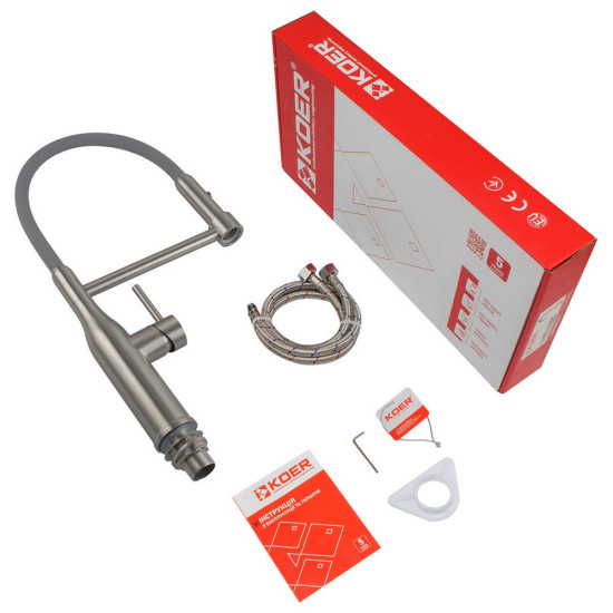 Кухонный смеситель с силиконовым изливом KOER KI-70005-02 (нерж. сталь) (KR3388)