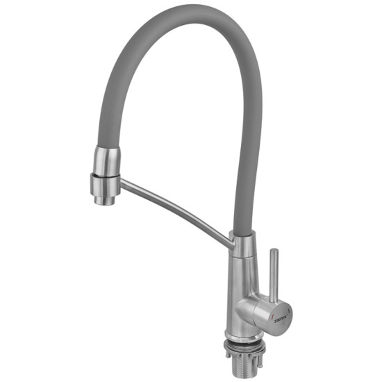 Смеситель для кухни ZERIX FUL-017 REFL.GRAY с силиконовым изливом, из нерж.стали SUS304 (излив серый) (ZX5993)