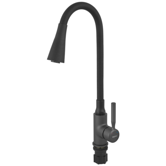Змішувач для кухні ZERIX ATRIUM-011-T GRAPHITE REFL.BLACK (Колір графіт + силіконовий вилив чорний) (ZX6106)