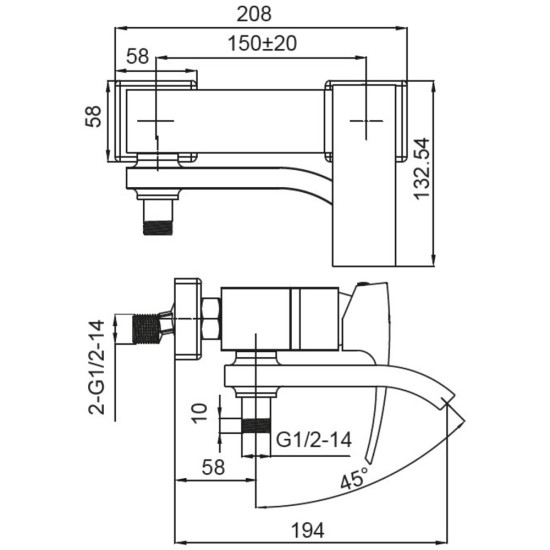 Смеситель для ванны с коротким изливом Koer KB-41007-01 (Цвет хром) (KR3454)