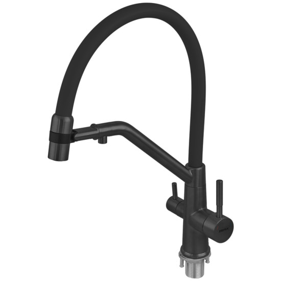 Змішувач для кухні ZERIX MAG-021 BLACK REFL.BLACK з силіконовим виливом, з нерж.сталі SUS304 з виходом для питної води (колір графіт, сірий вилив) (ZX6006)