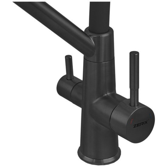 Змішувач для кухні ZERIX MAG-021 BLACK REFL.BLACK з силіконовим виливом, з нерж.сталі SUS304 з виходом для питної води (колір графіт, сірий вилив) (ZX6006)