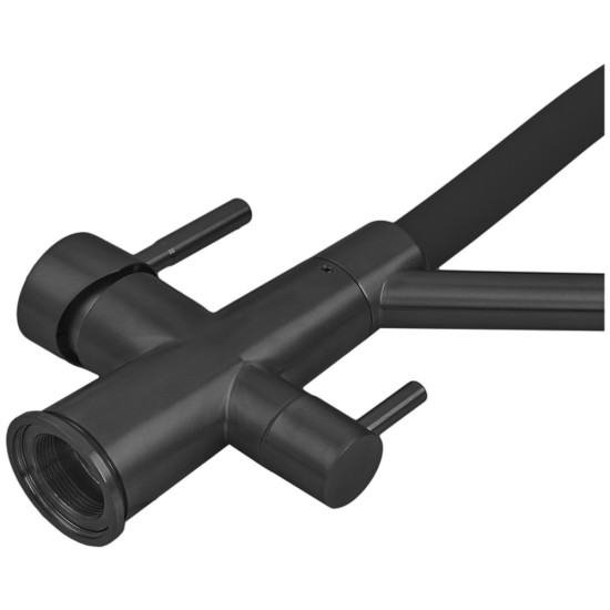 Змішувач для кухні ZERIX MAG-021 BLACK REFL.BLACK з силіконовим виливом, з нерж.сталі SUS304 з виходом для питної води (колір графіт, сірий вилив) (ZX6006)