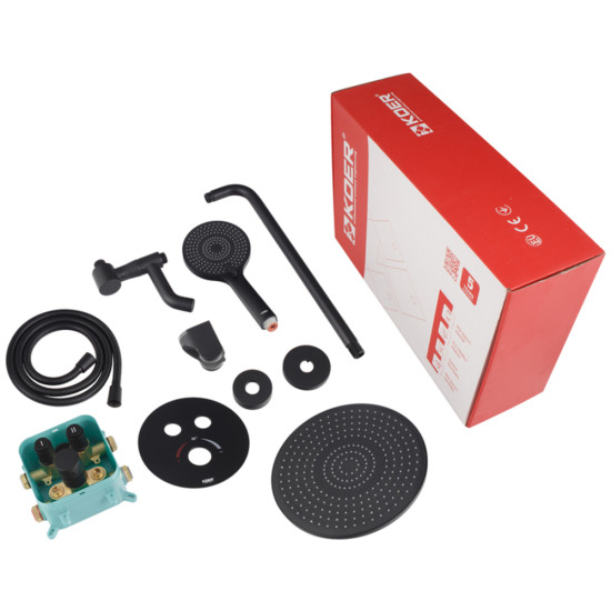 Вбудована душова система з термостатом Koer KB-67012-05 (Колір чорний) (KR4729)