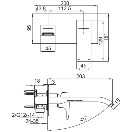 Смеситель для умывальника Koer KB-16007-05 встраиваемый (Цвет черный) (KR3451)